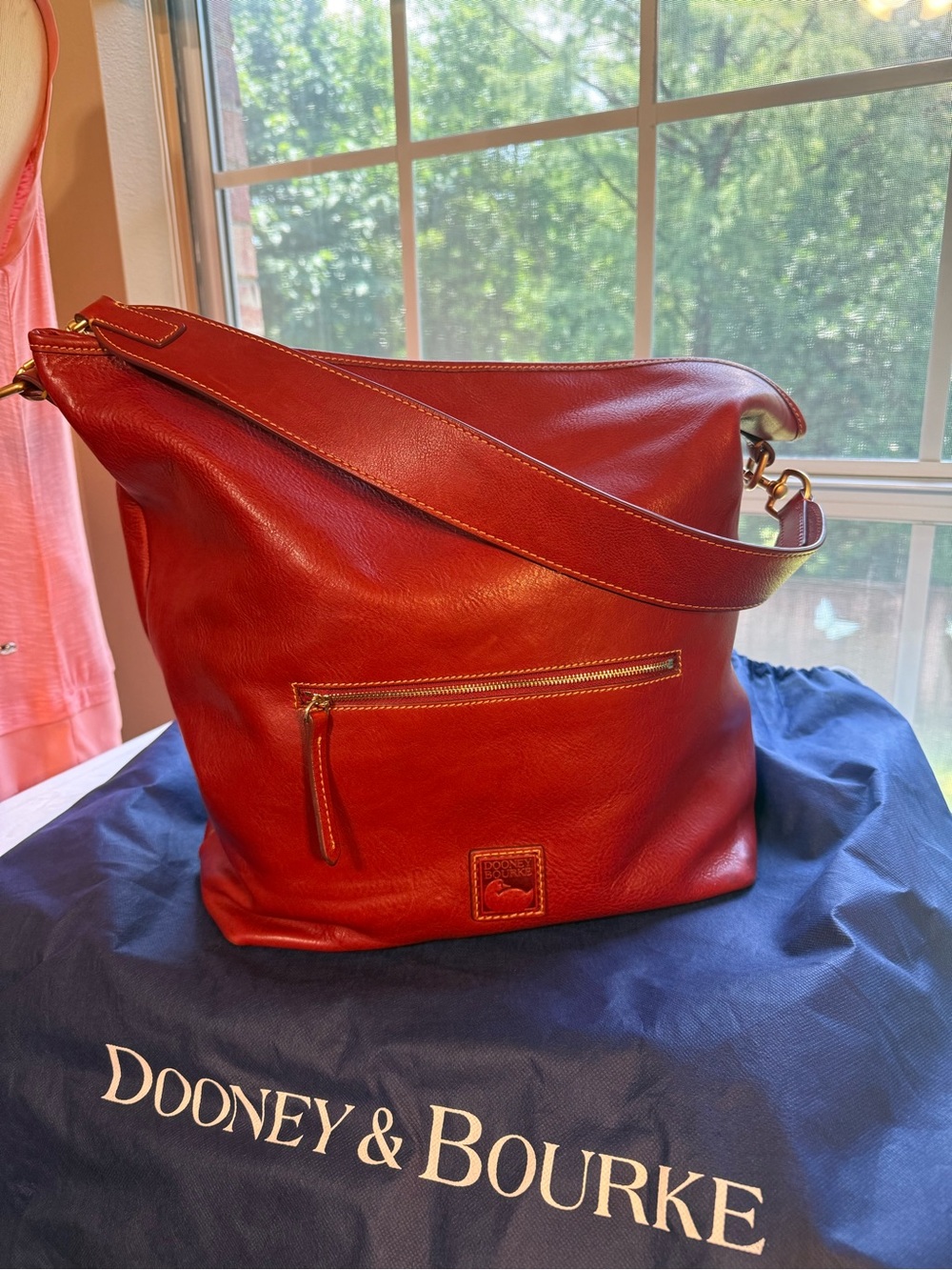 Dooney & Bourke Red Florentine Leather Hobo Shoulder Bag with Gold Hardware